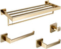 Brushed Gold Bathroom Accessories Set Toilet Brush Holder Toilet Paper Holder Towel Bar Rail Rack Hanger Hook Soap Dish Hardware,Complete Set,35cm,As Shown