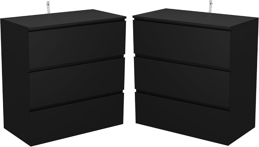 Bed Side Tables Bedroom Set of 2, Mid Century Modern Night Stand with Drawers for Bedroom, 30.3'W Bedside Tables with Drawers and Concealed Handle, Bedside End Tables for Living Room, Black