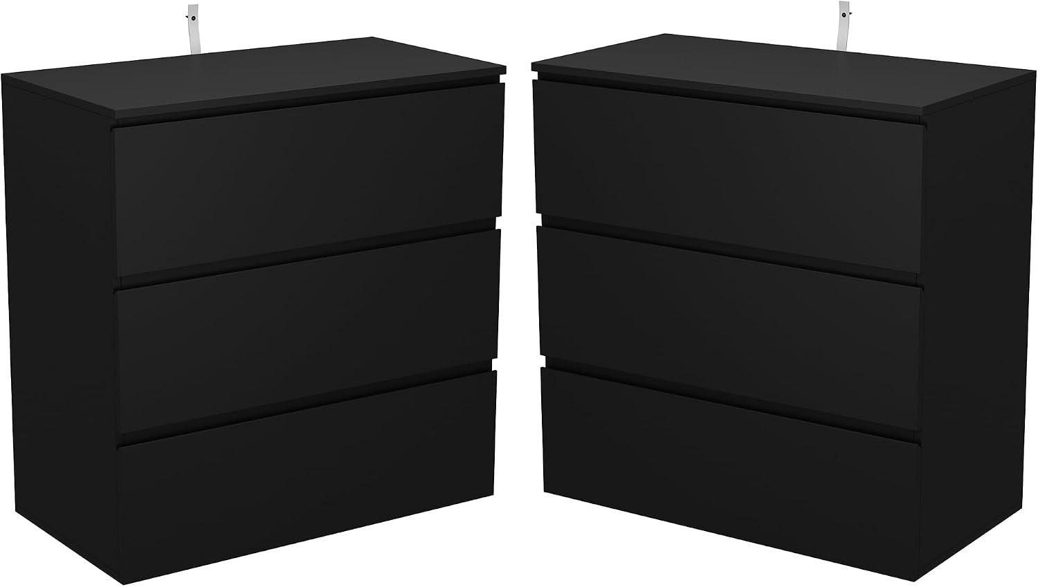 Bed Side Tables Bedroom Set of 2, Mid Century Modern Night Stand with Drawers for Bedroom, 30.3'W Bedside Tables with Drawers and Concealed Handle, Bedside End Tables for Living Room, Black