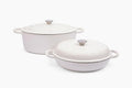 Larder & Vine 4-Piece Enameled Cast Iron Cookware Set: 8 Quart Dutch Oven with Lid, 3.6 Quart Braiser with Lid, Cast Iron Cookware with Oversized Handles, Oven Safe up to 500°F (White)