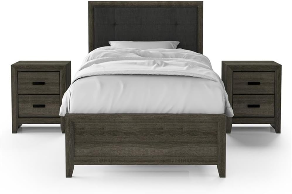 Furniture of America Livorn 3-Piece Gray Wood Bedroom Set - Twin + 2 Nightstands