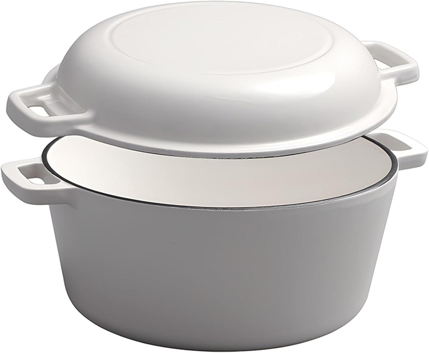 White,Mswborml Heavy-Duty Round Cast Iron Double Dutch Oven with Lid, Sturdy Casserole Dish with Lid, Oven Safe Nonstick Shallow Casserole Braiser with Dual Handle Ovenproof, 26cm/10.2in