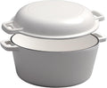 White,Mswborml Modern Simple Casserole Dish with Lid Oven Safe 26cm/10.2in, Sturdy Pre-Seasoned Cast Iron Double Dutch Oven with Lid, Heavy-Duty Shallow Casserole Braiser with Dual Handle Ovenproof