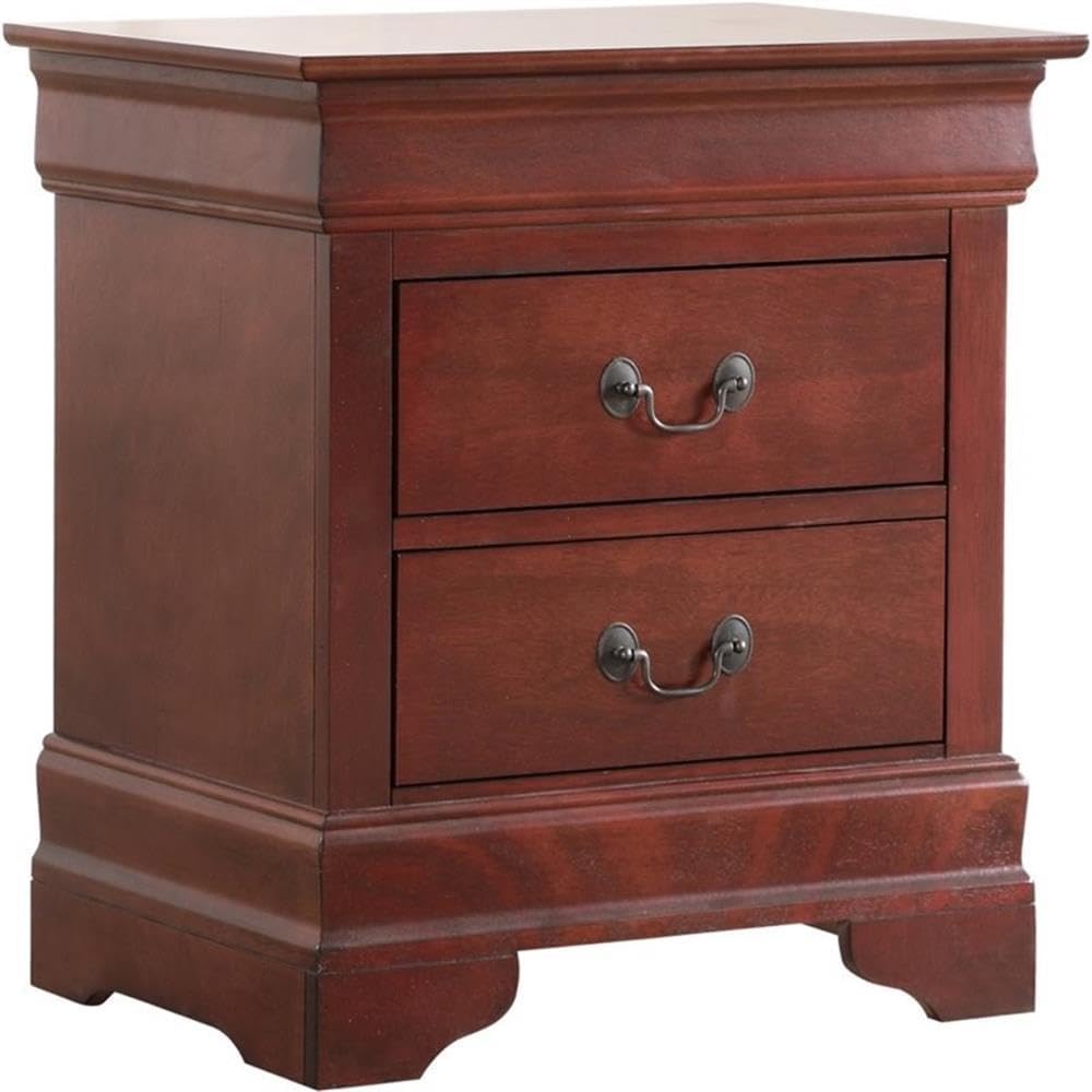 Pemberly Row Set of 2 Twin Sleigh Bed and 2-Drawer Nightstand in Cherry