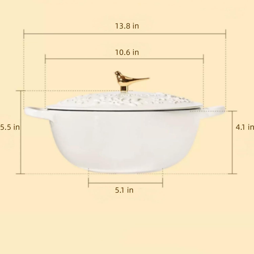 Enameled Cast Iron Dutch Oven with Lid – Non Stick Dutch Oven Pot – Sturdy Ovenproof Stockpot Cookware – Enamelled Cooking Pot – Garden Series – Oversized Handles (White) (4.5Qt)