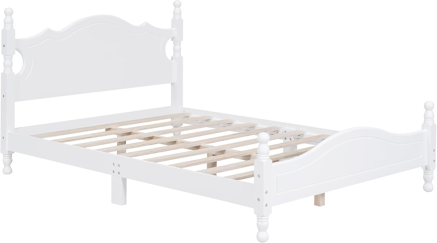 LUMISOL Vintage Full Size Spindle Bed Frame with Headboard, Mid-Century Platform Bed with Wood Slat Support for Bedroom, No Box Spring Needed, White