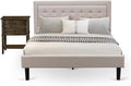East West Furniture FN08Q-1VL07 2-Piece Fannin Bedroom Furniture Set with 1 Upholstered Bed and an End Table for Bedroom - Mist Beige Linen Fabric