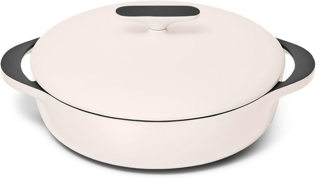 Caraway Enameled Cast Iron Braiser - 3.5 qt Braiser Pan - 3 Layer Enamel Coating - No Seasoning Required - Compatible With All Stovetops - Oven Safe - Free From Forever Chemicals - Cream