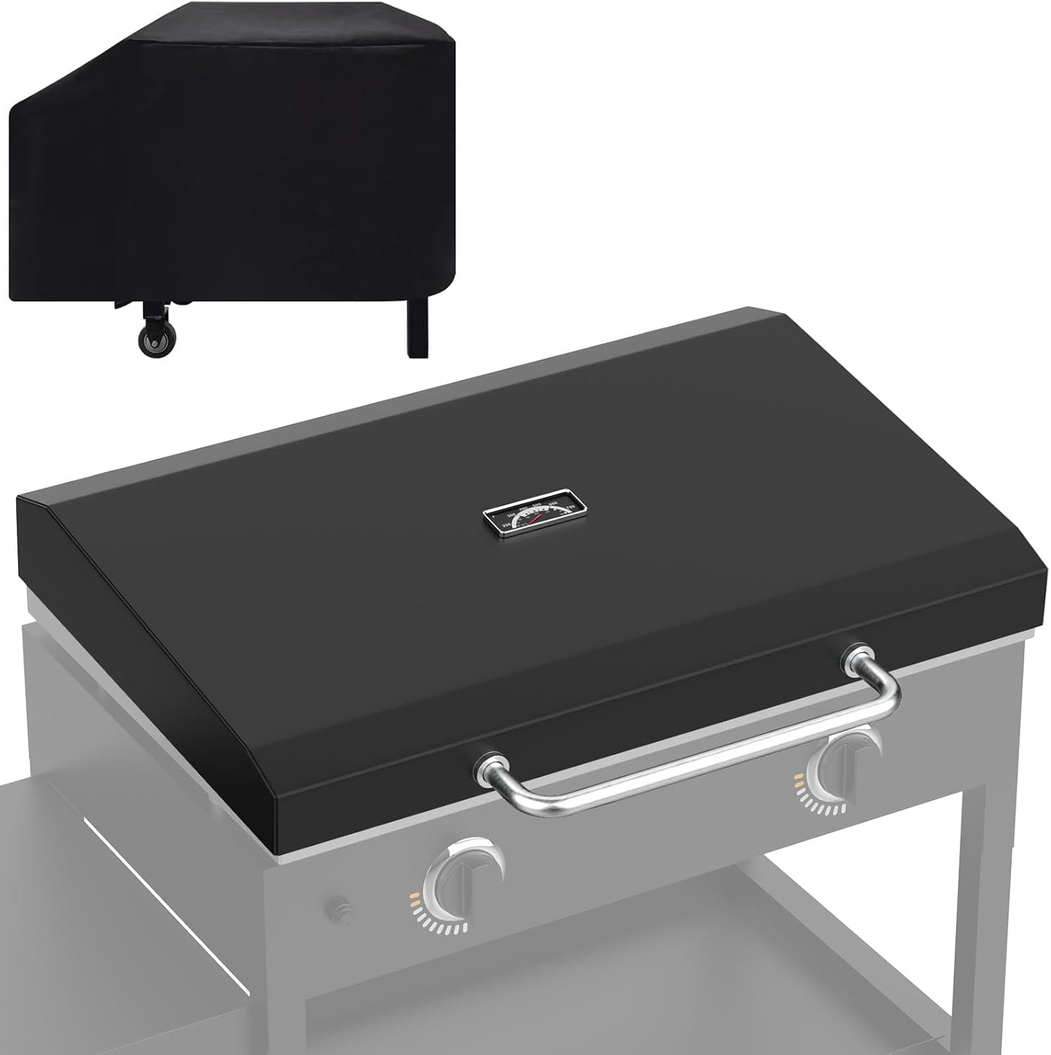 Upgraded Griddle Hinged Lid for 28' Blackstone 1517, 1853, 1605, 1803, 1839, 1856, 1885, 1924, 1983, 2094, 2137, 2145, Hard Cover with Thermometer and Cover for Blackstone 28 Inch Griddle Accessories
