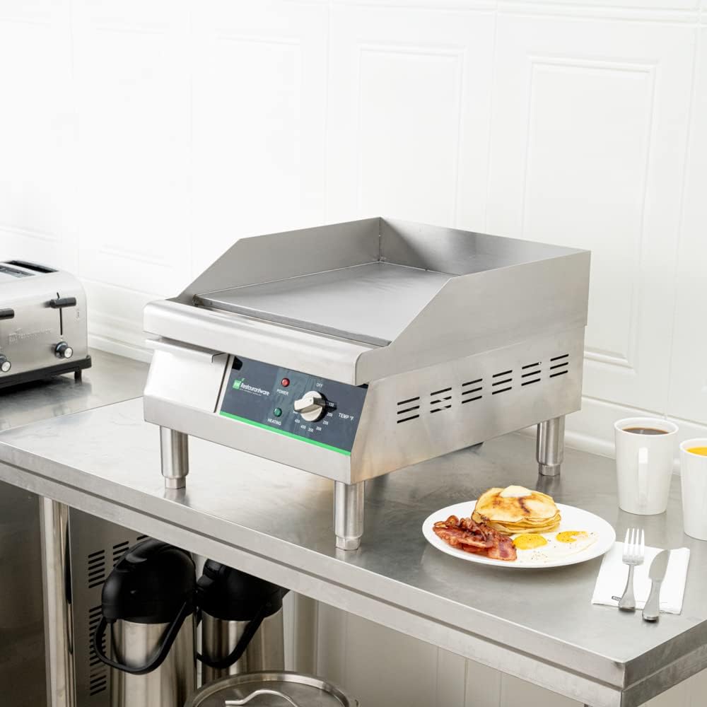 Restaurantware Hi Tek Electric Griddle 1 Durable Countertop Griddle - 120V 1750W Operation Stainless Steel Griddle With Grease Tray Adjustable Temperature