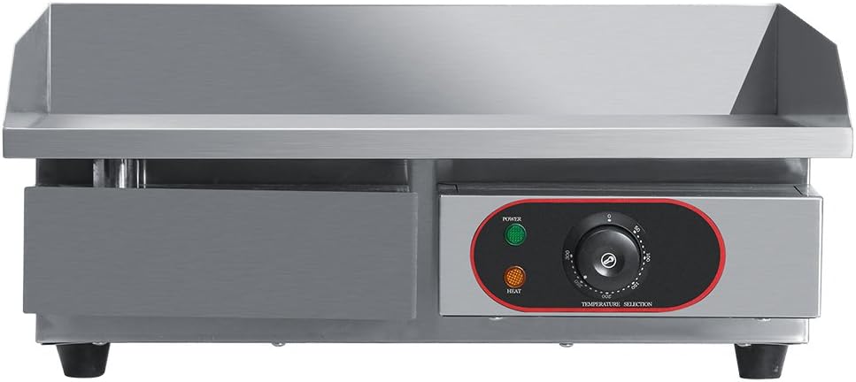 Commercial Electric Griddle Flat Top Stainless Steel Plate Countertop Hotplate Kitchen Grill BBQ Fried Pans Table-top Temp Control with Oil Leaking Hole and Removable Oil Drawer 55 x 45 x 23cm