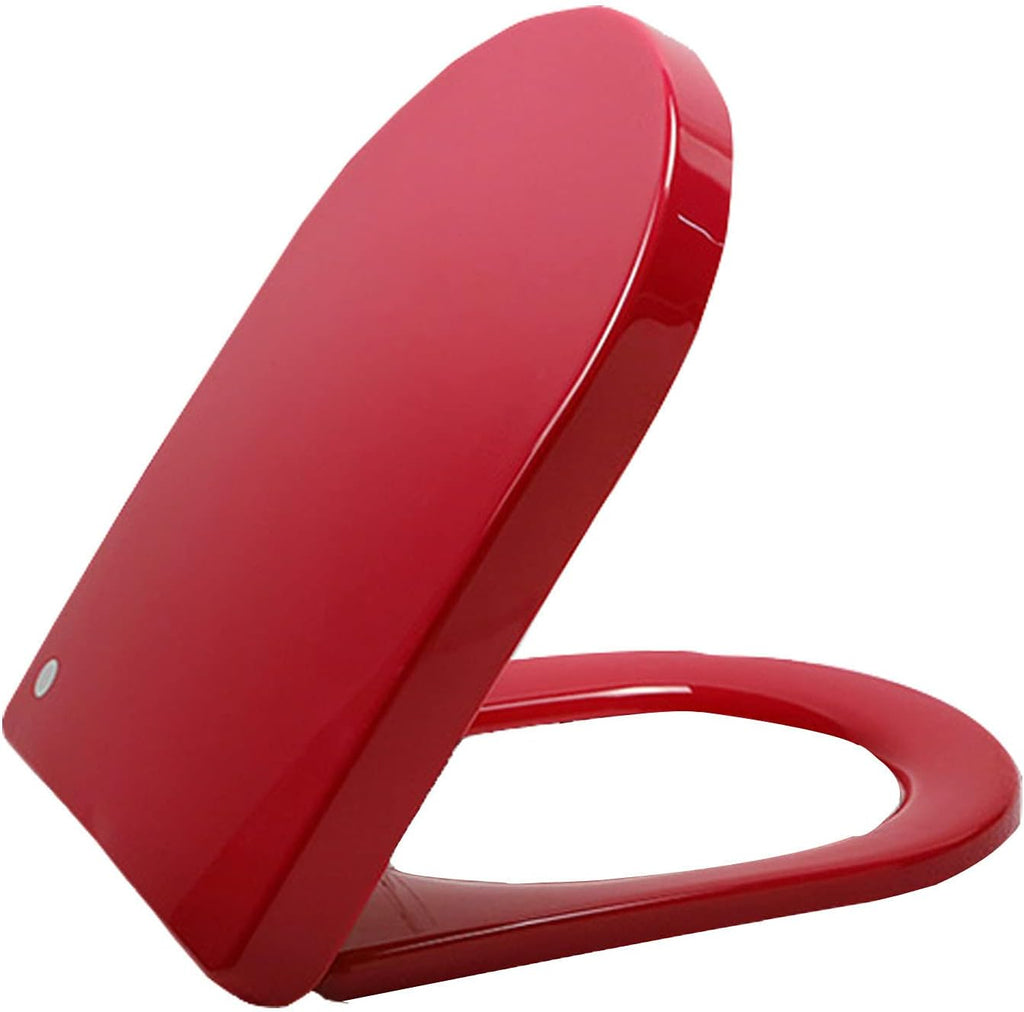 Soft Close Toilet Seats Round Toilet Seat Slow Close, Oval Toilet Seat with Non-Slip Seat Bumpers, Easy to Install (Red)
