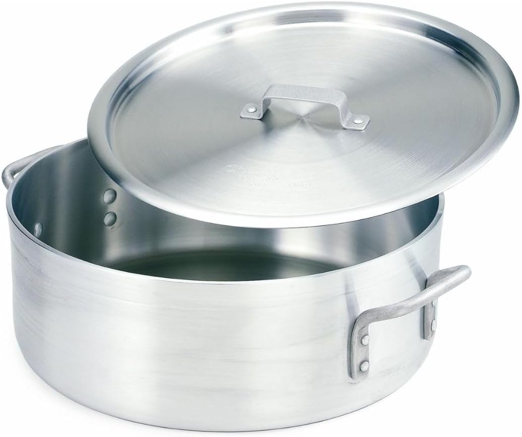 Soro Essentials- 40 Qt. Heavy Duty Brazier Pan with Cover- Round Braiser Pan Flat Cooking Surface Even Heating Cookware Perfect for Frying Stir-frying Stewing Cooking