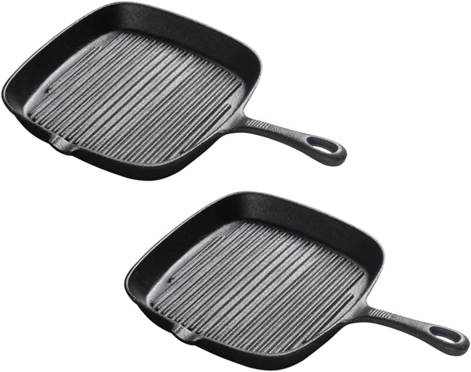 Grill Pan Frying Pan Steak Bacon Pan Deep Square Griddle Pan Iron Kitchen Grill Cookware for Steak Fish BBQ 2Pcs Wok