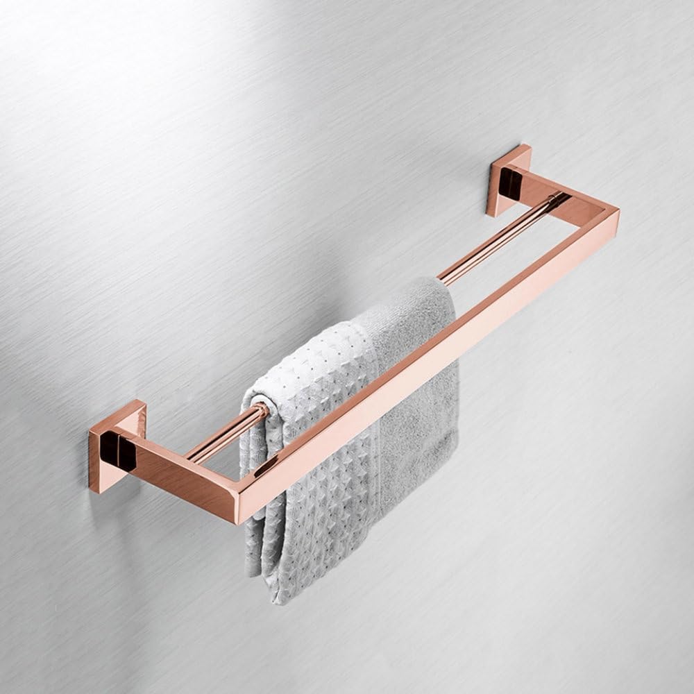 Shiny Polished Rose Gold Bathroom Hardware Accessories Towel Rack Toilet Paper Holder Towel Rail Bar Bathroom Robe Hook,60cm 2 Bars Set