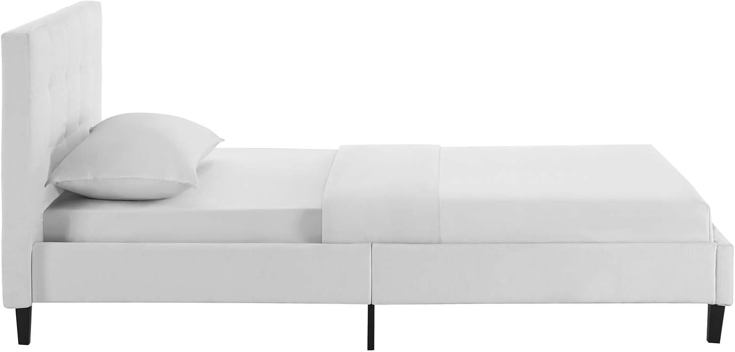Modway Linnea Upholstered White Twin Platform Bed with Wood Slat Support