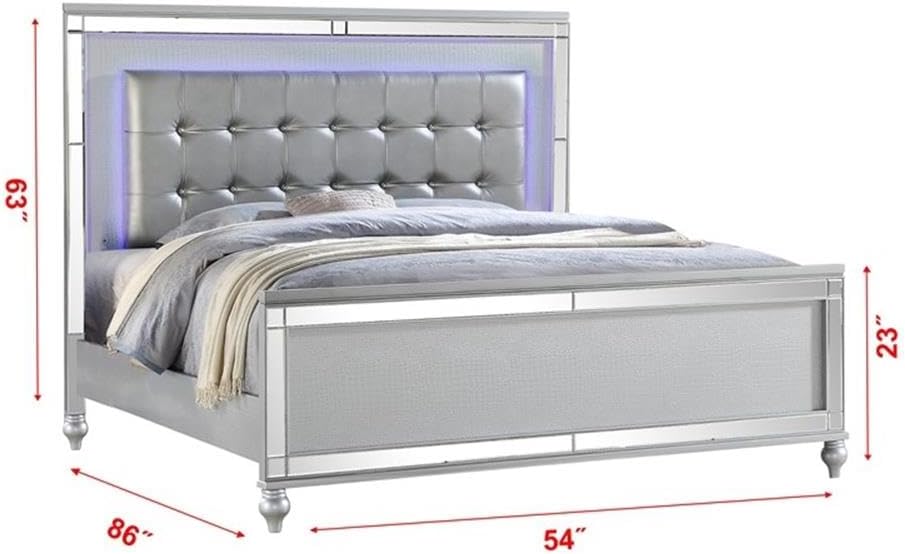 Sterling Full 4 PC LED Bedroom Set Made with Wood in Silver Color