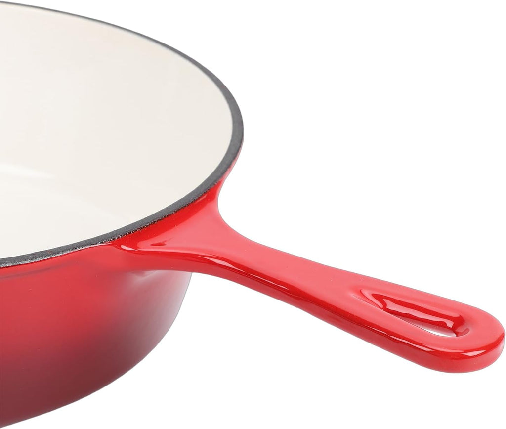 Keenso Braiser Pan with Lid, Cast Iron Skillet Dutch Oven Pot, 4QT Large Capacity for Family Cooking and Multiple Stove Use