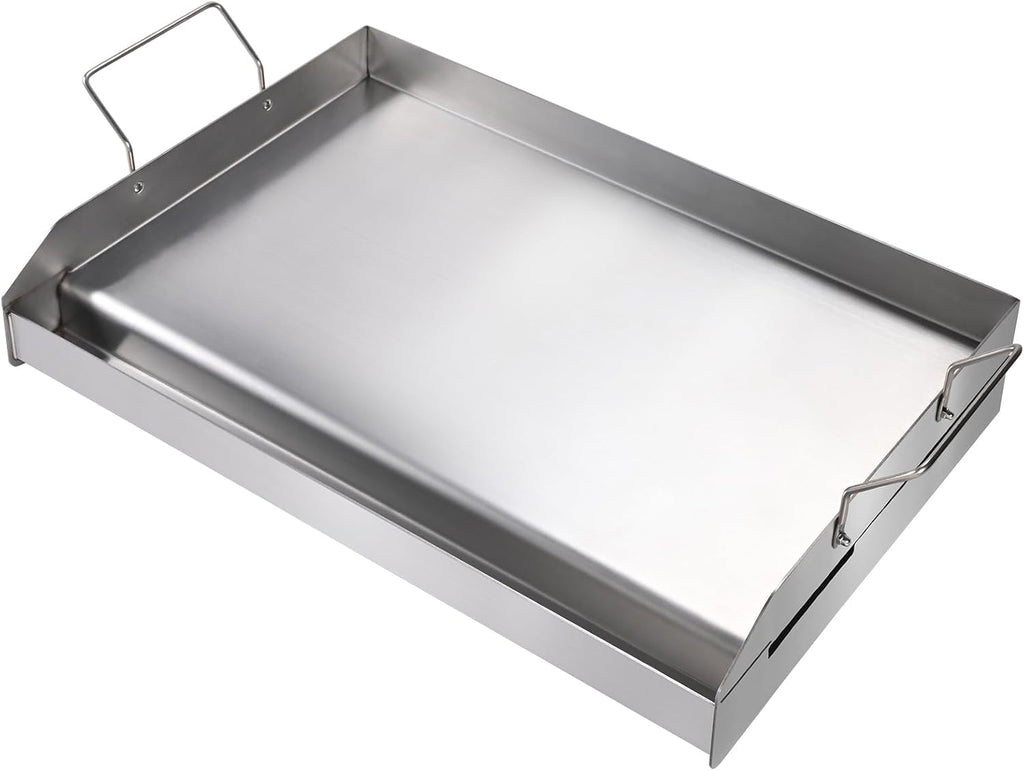 Happybuy 23.5'x16' Stainless Steel Stove Top Griddle, Pre-Seasoned Non-Stick Double Burner Pan with Handles & Oil Groove for BBQ, Gas Grills, Silver