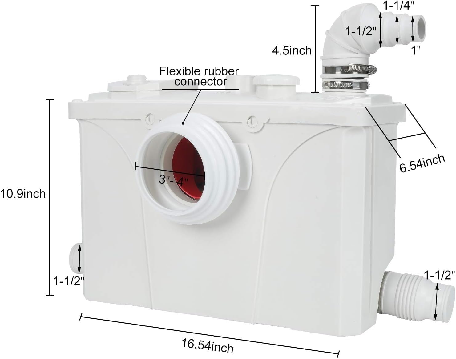 700watt Macerating Toilet,Dual Upflush Toilet For Basement,Two Piece Toilet with Round Toilet Bowl Toilet Seat,Macerator Pump with 4 Water Inlets for Bathroom, Sink, Toilet,Water Disposal