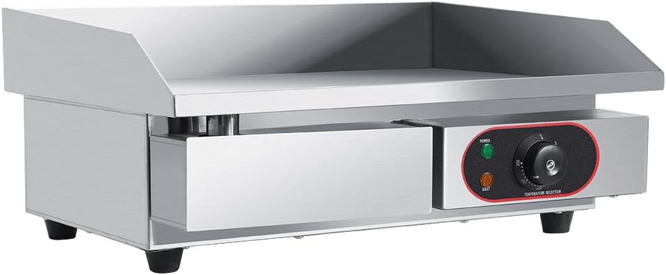 Commercial Electric Griddle Flat Top Stainless Steel Plate Countertop Hotplate Kitchen Grill BBQ Fried Pans Table-top Temp Control with Oil Leaking Hole and Removable Oil Drawer 55 x 45 x 23cm