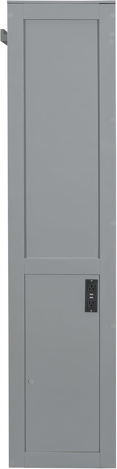 Harper & Bright Designs Queen Size Murphy Bed, Wooden Queen Murphy Wall Bed Frame with a Set of Sockets & USB Ports, Gray