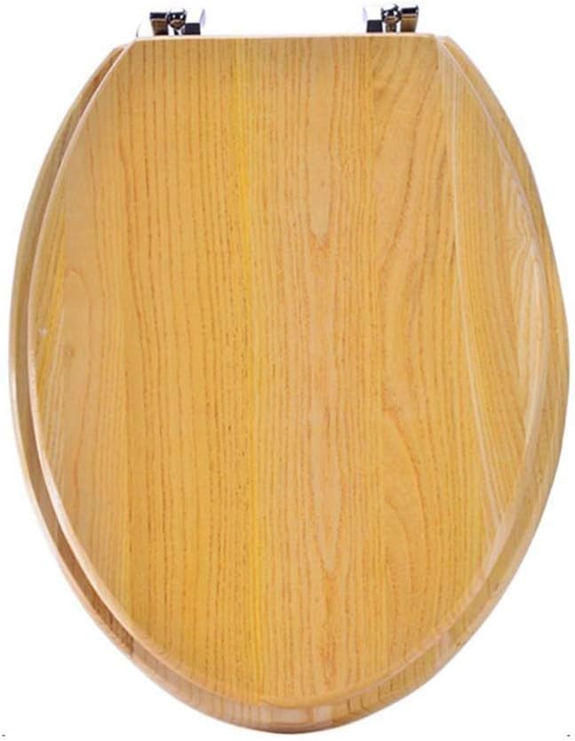 Solid Wood Toilet Seat Round with Adjustable Hinges Home Bathroom Accessory Decor Color