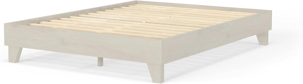 eLuxurySupply Wooden Platform Bed Frame Twin XL Size, White - Low Profile, No Box Spring Needed, Easy Assembly, Wooden Modern Minimalist Style