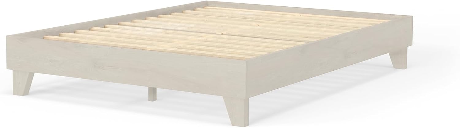eLuxurySupply Wooden Platform Bed Frame Twin XL Size, White - Low Profile, No Box Spring Needed, Easy Assembly, Wooden Modern Minimalist Style