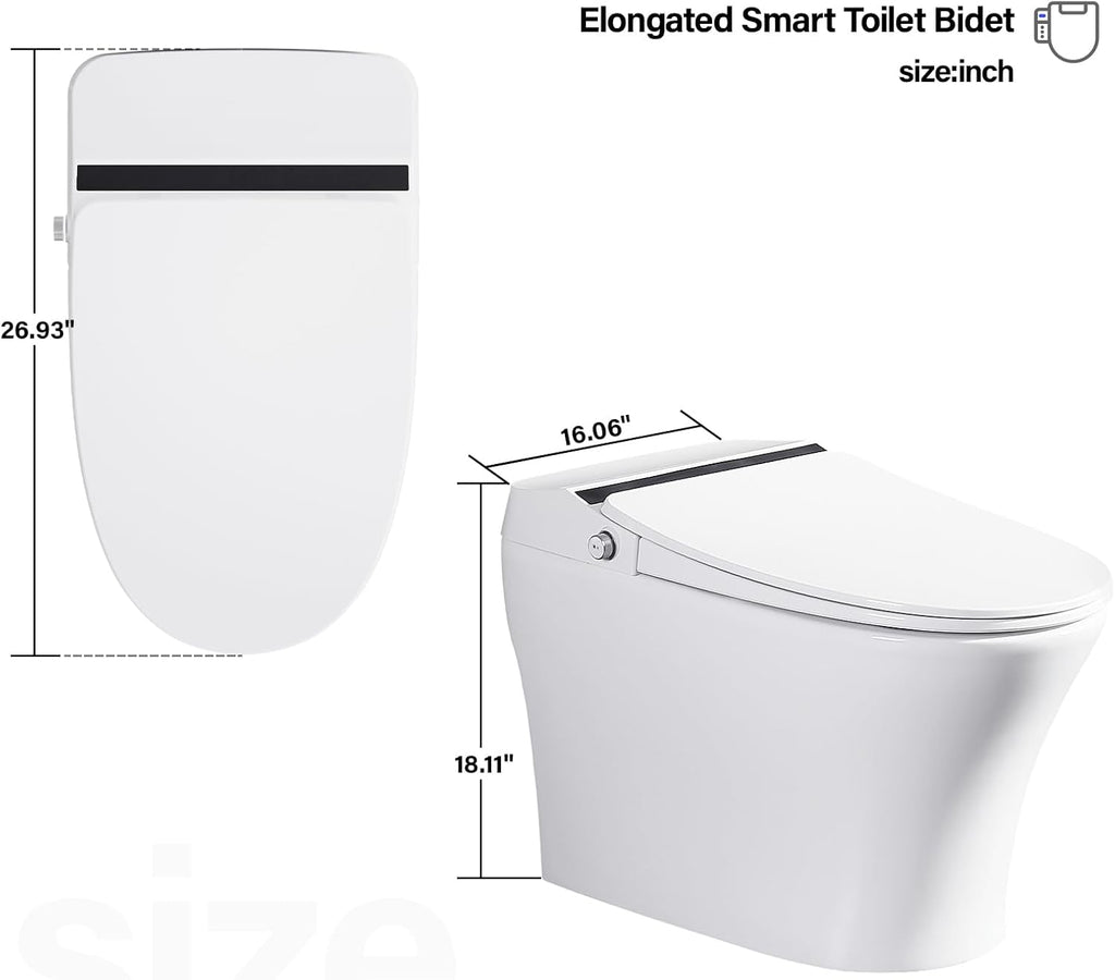 Vanity Art Smart Toilet with Bidet Built in, 1-Piece Toilet with Heated Seat, Night Light, Elongated Tankless Toilet with Auto Flush, Seating Sensor, Air Drying, Foot Induction Flush, VAST68G