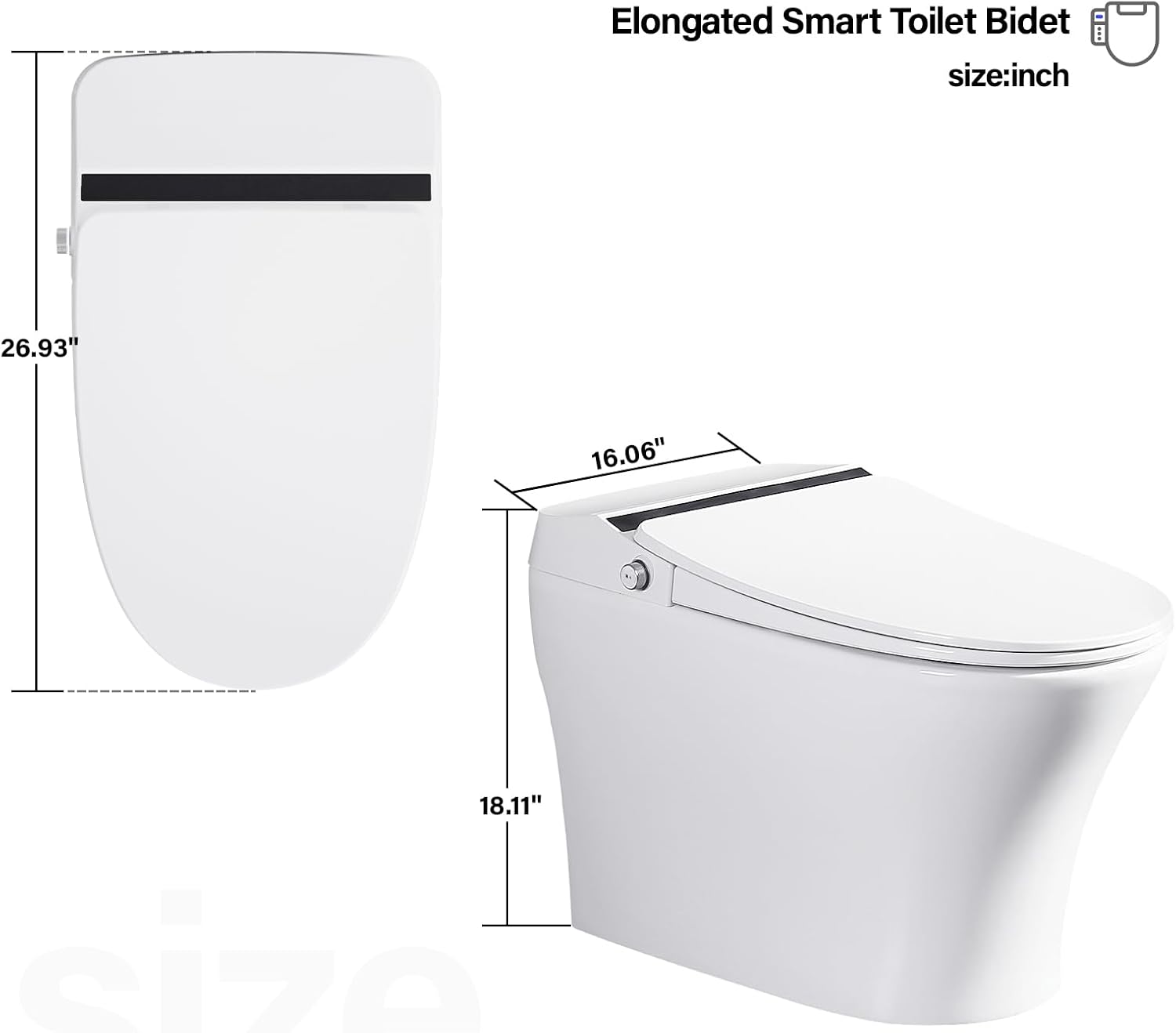 Vanity Art Smart Toilet with Bidet, 1-Piece Toilet with Heated Seat, 1.28 GPF Elongated toilet in White w/Auto Flush, Seating Sensor, Foot Induction Flush VAST68A1
