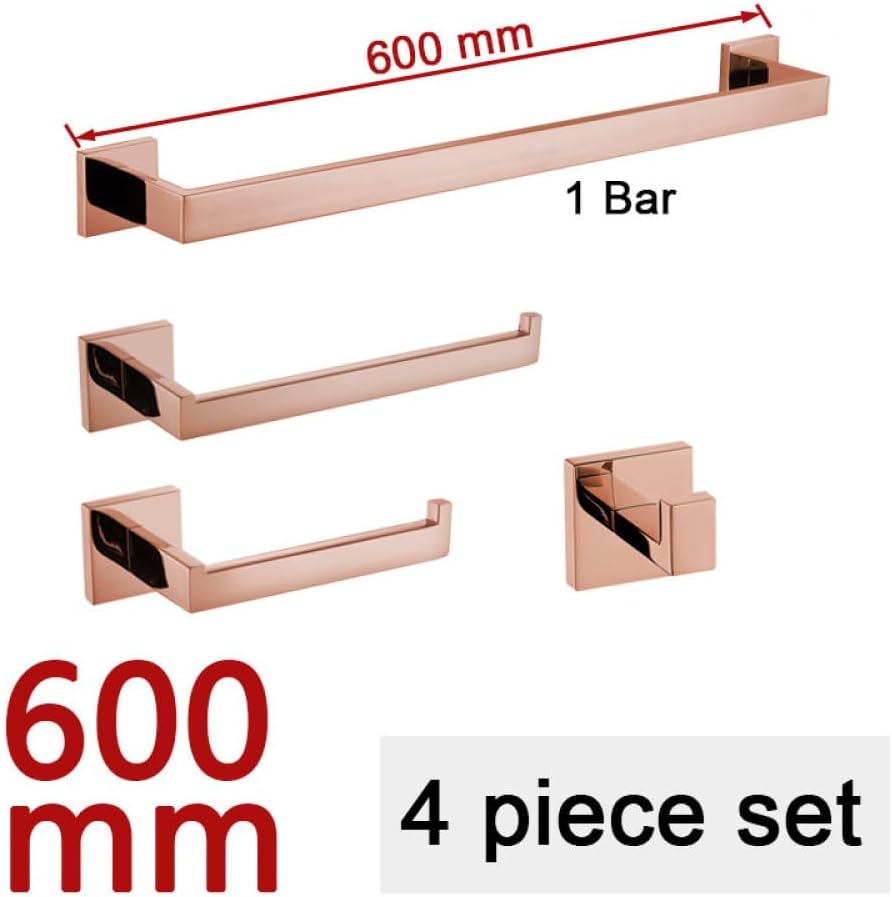 Shiny Polished Rose Gold Bathroom Hardware Accessories Towel Rack Toilet Paper Holder Towel Rail Bar Bathroom Robe Hook,60cm 1 bar Set