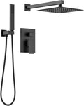 Lava Odoro Modern 2-Setting Square Shower System with Rain Shower Head and Handheld Spray Black, Rainfall Shower Faucet Set Chrome, Shower Valve and Trim Kit, Polished Chrome SF103-MB