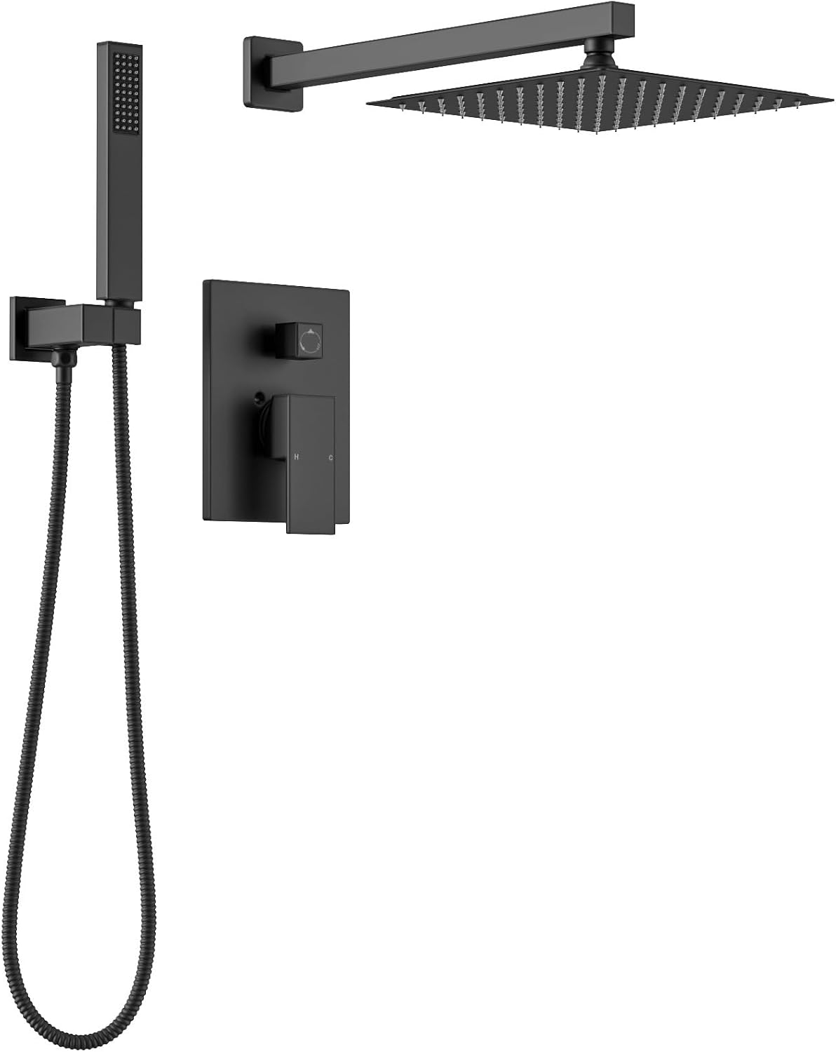 Lava Odoro Modern 2-Setting Square Shower System with Rain Shower Head and Handheld Spray Black, Rainfall Shower Faucet Set Chrome, Shower Valve and Trim Kit, Polished Chrome SF103-MB