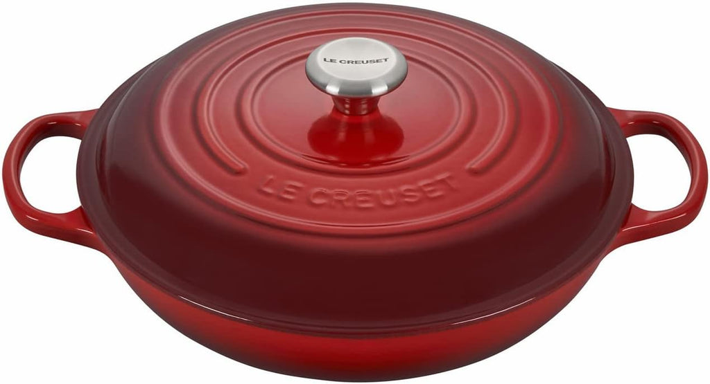 Le Creuset 3 3/4 Qt. Signature Braiser w/Additional Engraved Personalized Stainless Steel Knob - Cherry