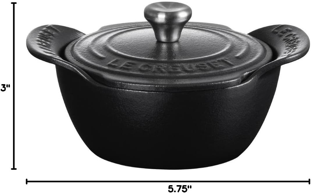 Le Creuset Enameled Cast Iron Gourmand Collection Set of 4 Mini Round Cocotte, .3 qt., Matte Black w/Stainless Steel Knob