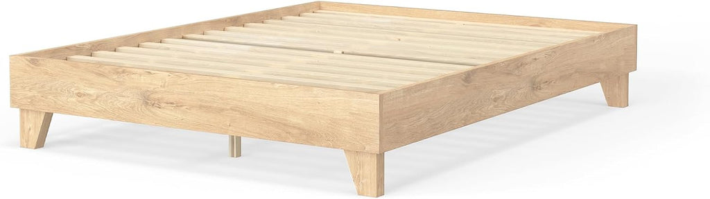 eLuxurySupply Wooden Platform Bed Frame Full Size, Natural - Low Profile, No Box Spring Needed, Easy Assembly, Wooden Modern Minimalist Style