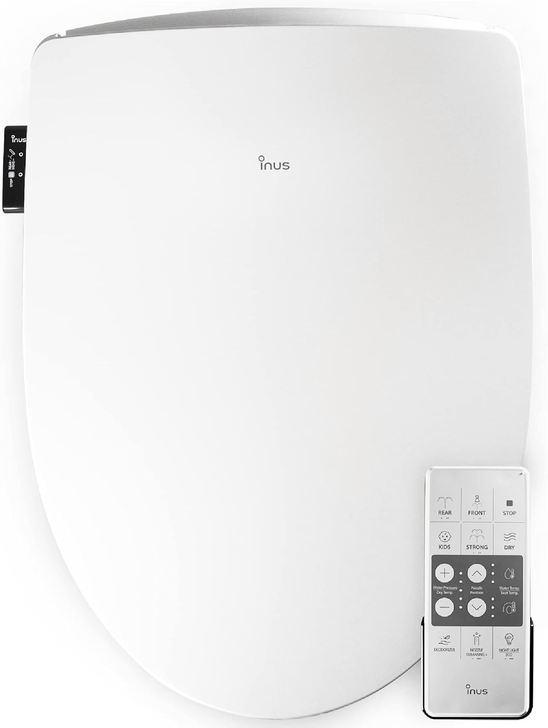 Inus R52 Korean Electric Bidet Toilet Seat, Deodorizer, Cleansing+, Wand Cleaning Heated Seat, Eco Mode, Tankless, Remote Control, Smart Home, Water & Seat Temperature Control, Elongated, White