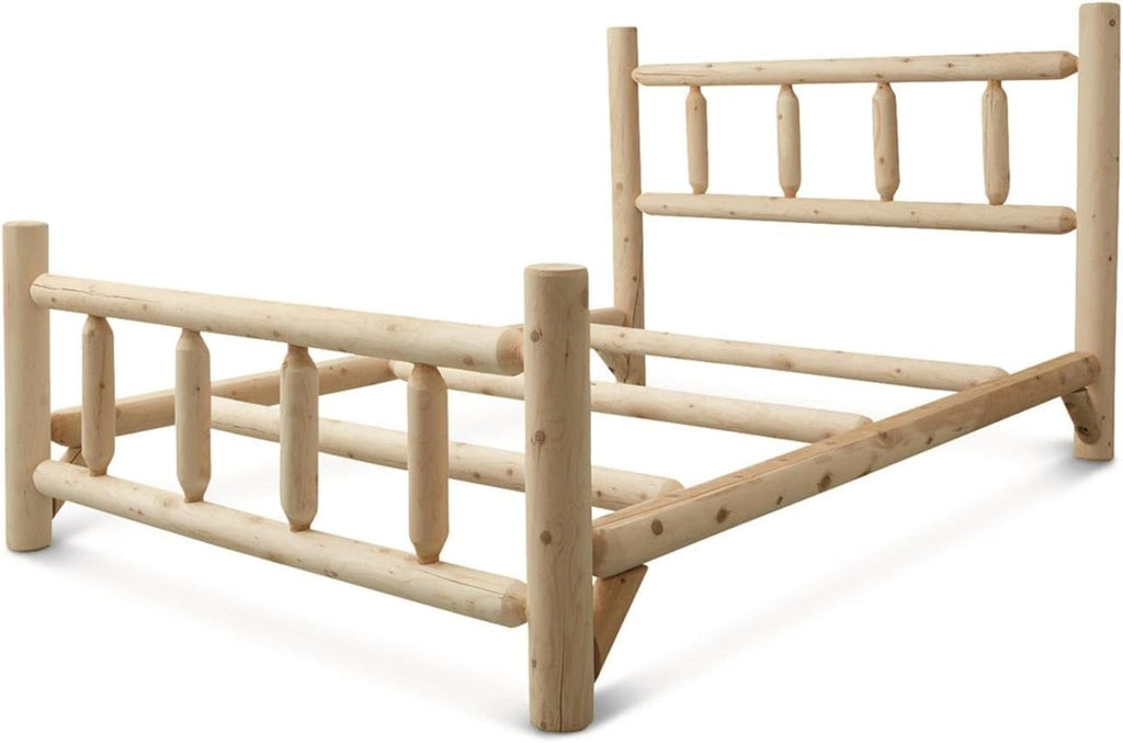 CASTLECREEK Cedar Log Queen Bed with Headboard and Footboard, Rustic Natural Unfinished Wooden Bed Frames