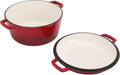 AYNEFY AYNEFY Cast Iron Braiser Pot 5QT Cast Iron Oven 2 in 1 Round Pot for Home Kitchen Braising Stewing Frying Baking Simmering Uniform Heat Distribution Kitchen Tools