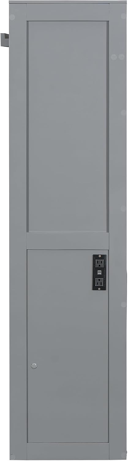 Harper & Bright Designs Full Size Murphy Bed, Wooden Full Murphy Wall Bed Frame with a Set of Sockets & USB Ports, Gray