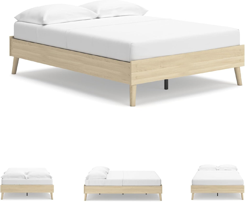 Signature Design by Ashley Cabinella Casual Full Platform Bed with Metal Slats, Wood, Foundation or Box Spring Not Needed, (Headboard Not Included), Light Brown