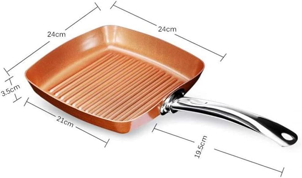 Frying Frying Pan Square Grill Pan, Griddle Pan with Stainless Steel Handle Induction Cooker,24Cm Pan