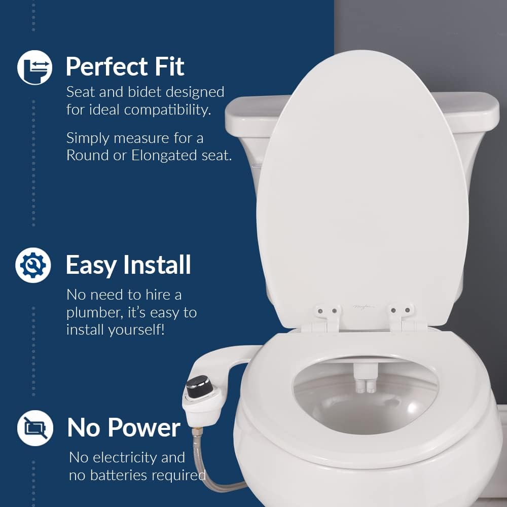 Bemis 1500EC Toilet Seats with Perfect Fit, Fresh Water Spray, Non-Electric, Easy to Install Bidets, ELONGATED, White, Includes 2 Seats & 2 Bidet Attachments