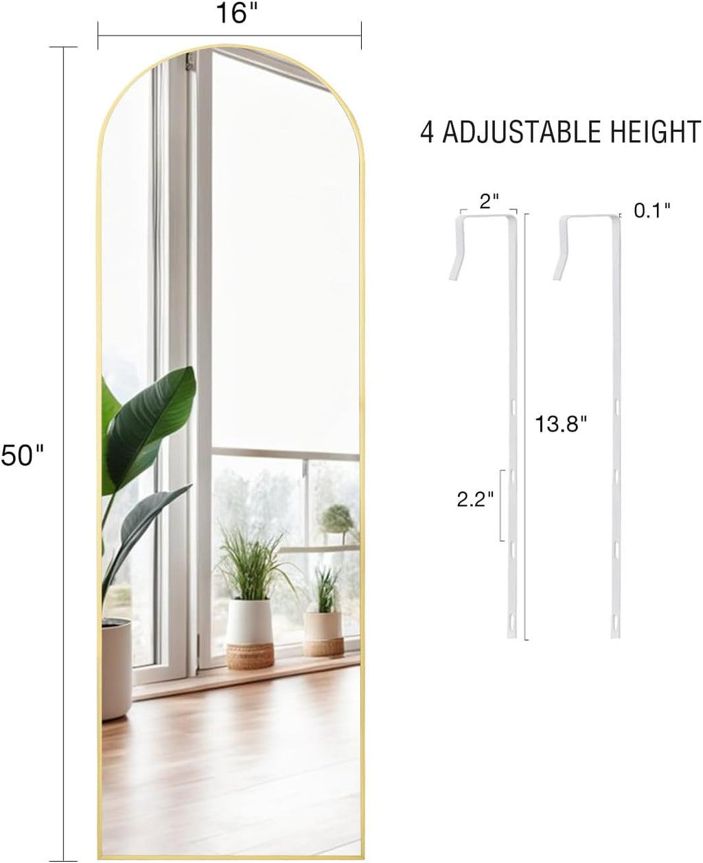 DYNWELL Full Length Over The Door Mirror, 50'x16' Bathroom Bedroom Living Room Mirror (Gold)