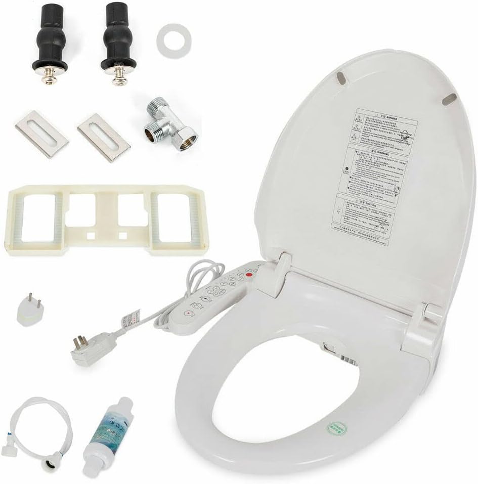 Electric Smart Bidet Toilet Seat with Lid Electronic Heated Toilet Seat, Warm Air Dryer Automatic Wash Function