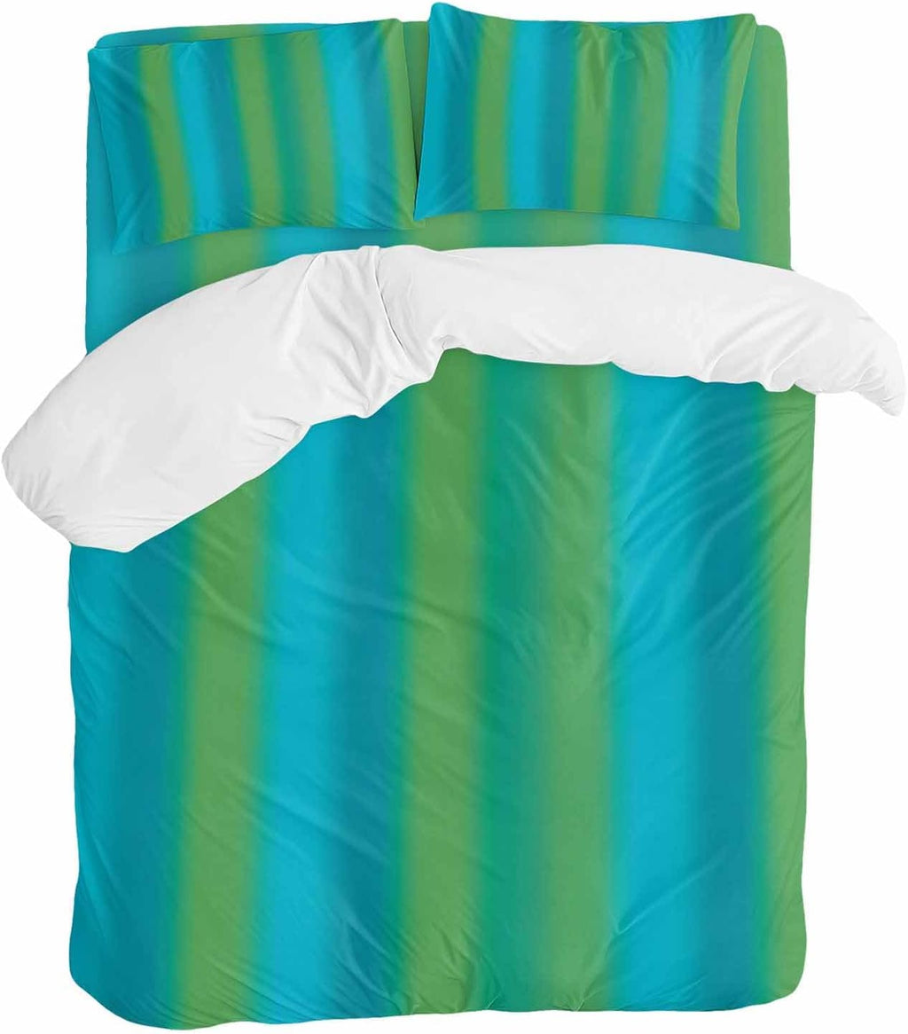 Blue Green Gradient Duvet Cover Set Queen Size 4 Pieces Color Striped Ombre Modern Minimalist Art Bedding Set with Zipper Closure, 1 Comforter Cover 86x86 Inches 1 Flat Sheet & 2 Pillow Cases