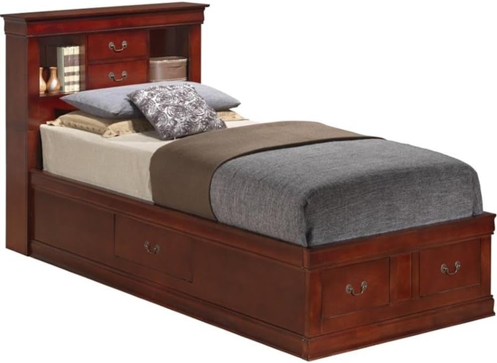 Glory Furniture Louis Phillipe Twin Storage Bed in Cherry