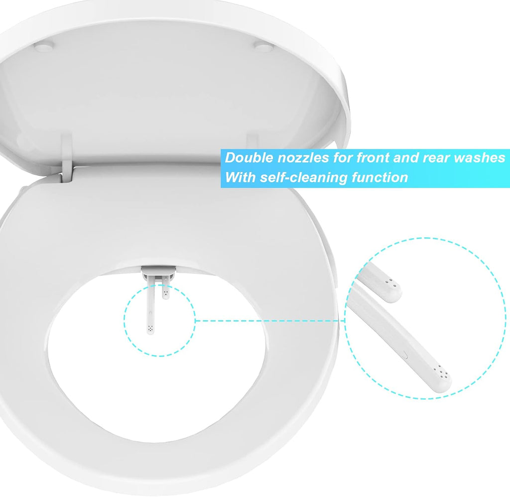 Non-Electric Bidet Seat with Slow-Close & Dual Self-Cleaning Nozzles – Universal Elongated Fit, Easy Installation