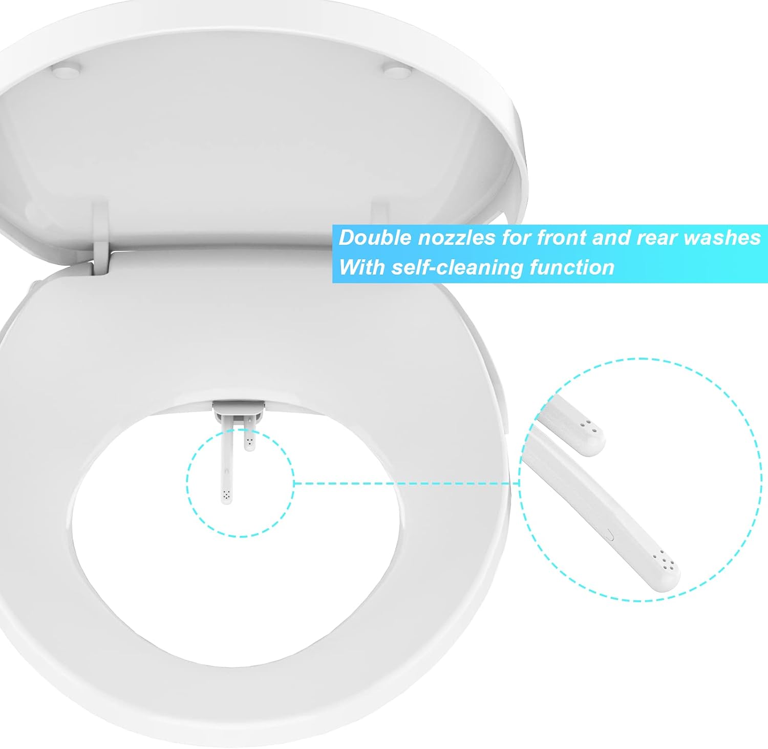 Non-Electric Bidet Seat with Slow-Close & Dual Self-Cleaning Nozzles – Universal Elongated Fit, Easy Installation